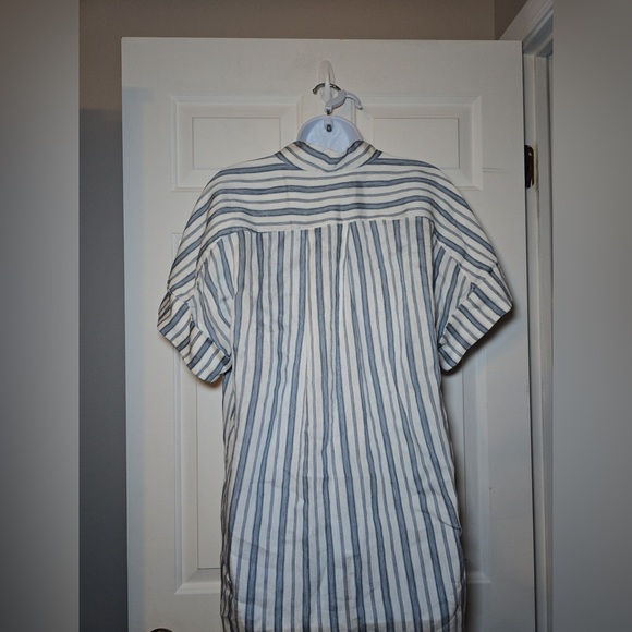 Frame Leisure Linen Shirt Large Blue White Striped Cuffed Sleeve Button Up EUC - Picture 5 of 7